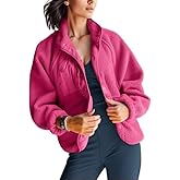 AMEBELLE Women's Cropped Fuzzy Fleece Jacket Lightweight Lined Winter Casual Warm Sherpa Jacket Coat Outerwear with Pockets