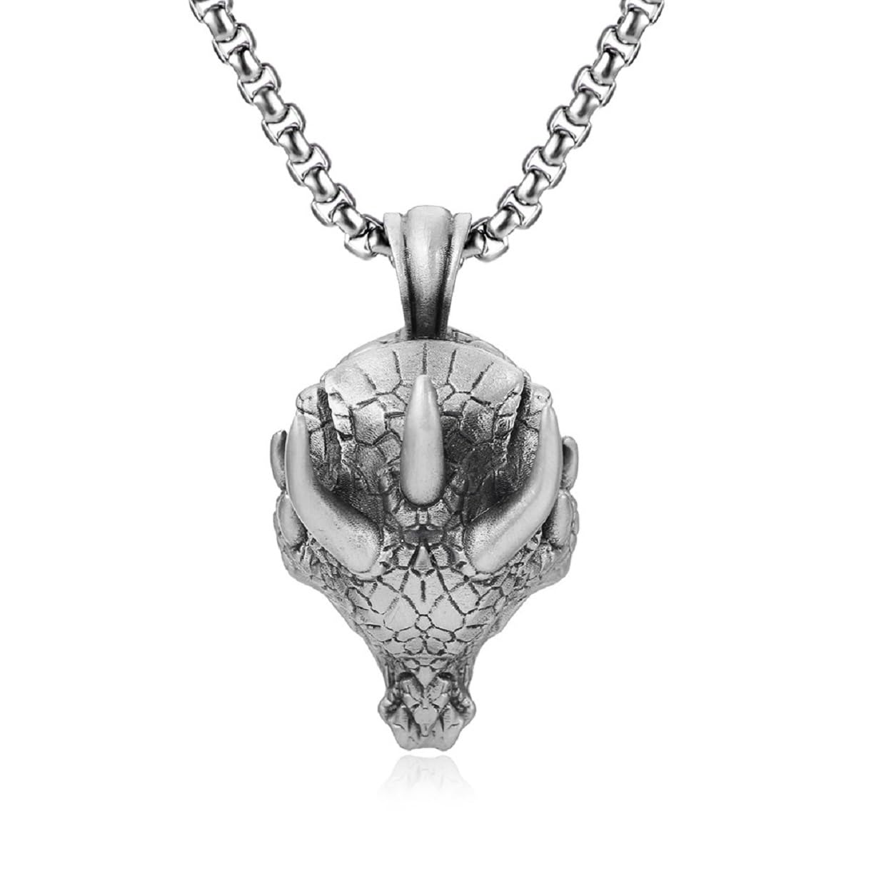 MayiaHey Viking Dragon Head Necklace for Men, Punk Dragon Pendant Necklace Hip Hop Dragon Necklace Gothic Dragon Totem Necklace Pure Tin Dragon Horn Jewelry for Boys