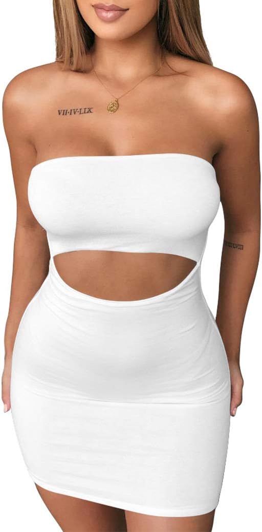 ZileZile Women's Sexy Sleeveless Tube Top Cut Out Bodycon Party Club Mini Dress