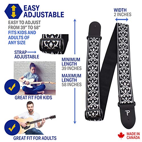 Perris Leathers TWS-7071 Jacquard Guitar Strap - Adjustable 2-inch, Red/Black, Made In Canada