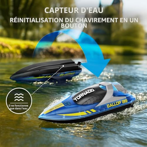 RC Fast RC Boat - 2.4GHz Waterproof Dual RC Boat Set with LED Double Propeller, Automatic Flip 2 Speed, 4 Batteries, for Kids Adults, Swimming Pool and Lake