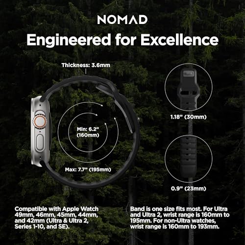 NOMAD Sport Band V2 | Unisex, Sport Loop Watch Band | Fluororubber, Black, 22mm, 42/44/45/49mm, Waterproof