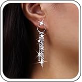 TseanYi Long Crystal Tassel Earrings Gold Rhinestone Chandelier Earrings Vintage Hollow Teardrop Earrings Long CZ Fringe Drop Earrings Jewelry for Women and Girls