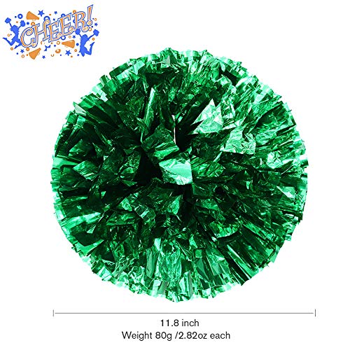 ANALAN 21 Colors Pack of 2 Foil Plastic Metallic Cheerleading Pom Poms for Cheer Sport Kids Adults (Green)