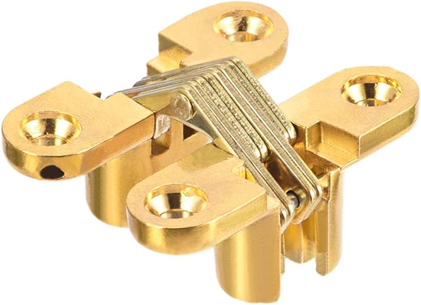 sourcing map 2pcs Invisible Concealed Cross Hinges Wooden Doors, Zinc Alloy, 43 x36x12mm, Golden, 43mm Length,2 pcs