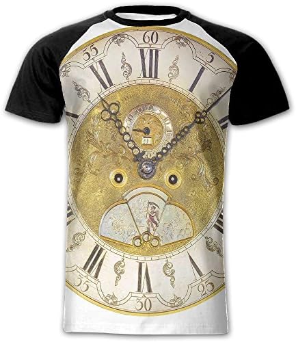 Newfood Ss Vintage Theme A Seventeenth Century Ornamental Clock Face with Roman Numeral Men's Short Sleeve Raglan T XXL