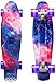 Enkeeo 22 Inch Cruiser Skateboard Plastic Banana Board with Bendable Deck and Smooth PU Casters for Kids Boys Youths Beginners, 220 Ibs. (Galaxy)