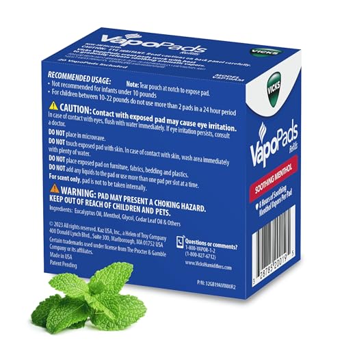 VICKS VAPOPADS ORIGINAL MENTHOL SCENT – VAPOR PADS REFILL FOR VICKS HUMIDIFIERS AND STEAM INHALERS, SCENT PADS FOR CONGESTION AND COUGH RELIEF, FSA/HSA ELIGIBLE, 20-PACK, BOX COLOR MAY VARY