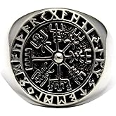 COSUMOSU 925 Sterling Silver Viking Vegvisir Compass Ring – Norse Symbol Protection Jewelry for Men
