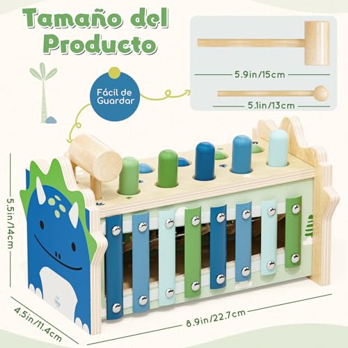 Lehoo Castle Montessori Toys 1 Year Old, Wooden Toy with Xylophone and Hammers for Babies, Educational Motor Skills Toys for Kids, Birthday and Christmas Gifts for Kids 1-3 Years Old