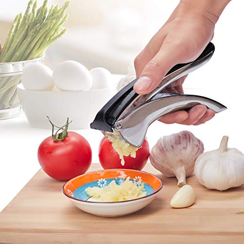 Nurch Garlic Press, Stainless Steel Mincer and Crusher Ginger Press with Garlic Scraper Professional Food Grade, Rust proof, Easy Squeeze and Clean with Ergonomic Comfort Grip