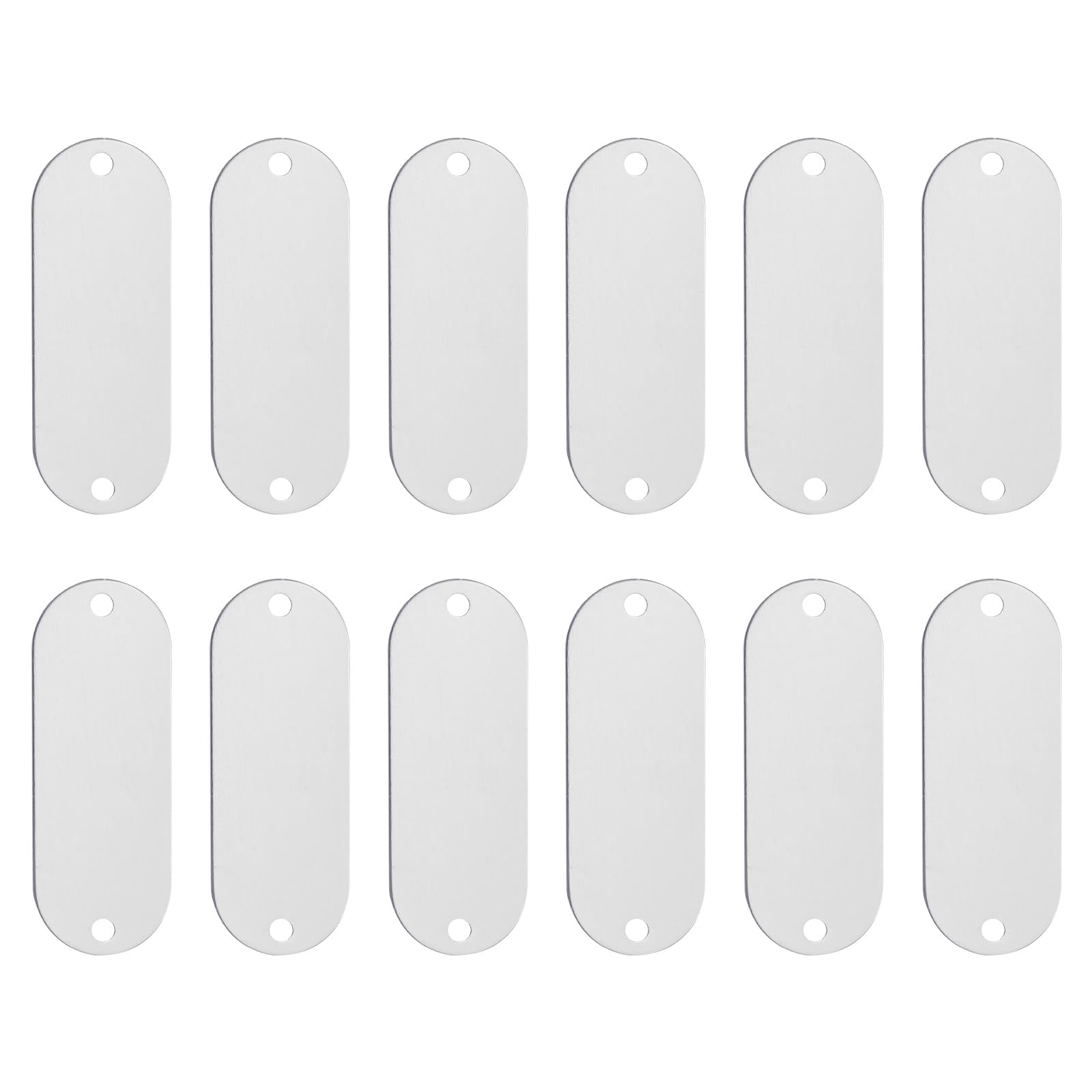 PATIKIL Aluminum Stamping Blanks, 12Pcs with 2 Holes Metal Engraving Blank Discs Sublimation ID Name Tags Dog Tag with Key Rings for DIY Craft Engraving, Silver