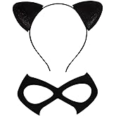 Lunaryvo Cat Woman Mask Set Black Eye Mask and Cat Ear Headband Leather Masquerade Black Half Face Mask for Halloween Cosplay Carnival