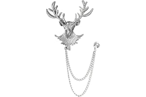 XUN ZHE Vintage Animal Tassel Chain Pin Brooch for Men Women,Punk Buck Suit Tie Lapel Pin,Deer Ram Owl Rhinestone Collar Chain Pin for Boyfriend Gifts