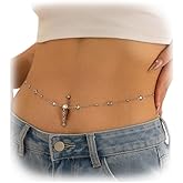 Simple Summer Beach Crystal Bead Dangle Belly Button Ring with Waist Chain Rhinestone Piercing Navel Belly Chain Sexy Bikini Bead Belly Body Chain Jewelry for Women