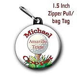 Golf zipper pull/ bag tags two 1.5 inch charms personalized with name and city/state
