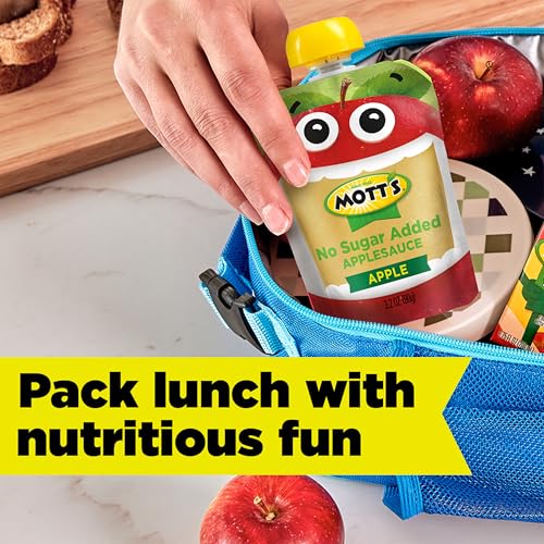 MOTT’S NO SUGAR ADDED APPLESAUCE, MADE FROM REAL FRUIT, NO ARTIFICIAL FLAVORS, 3.2 OZ CLEAR POUCHES, 20 PACK