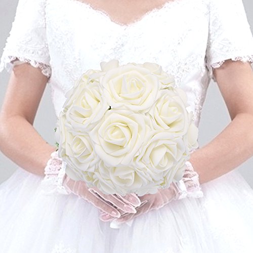 image for Febou Artificial Flowers, 50pcs Real Touch Artificial Foam Roses Decor
