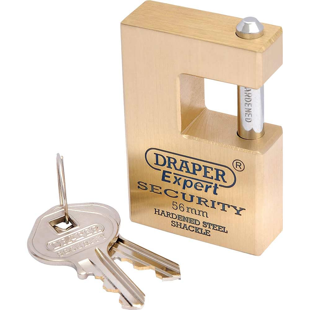 Draper 64200 Expert Quality Close Solid Brass Padlock and 2 Keys with Hardened Steel Shackle 56 Millimeters