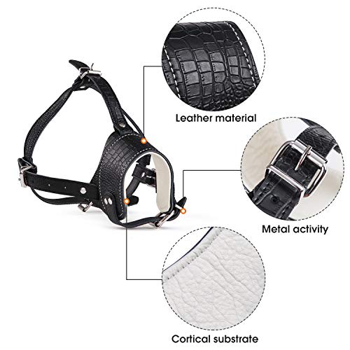 AMOOTEK Dog Muzzle, Anti-Biting, Barking & Chewing Dog Muzzle Adjustable Dog Mouth Cover and Collar, Soft Leather Muzzles for Small Medium Large Dog