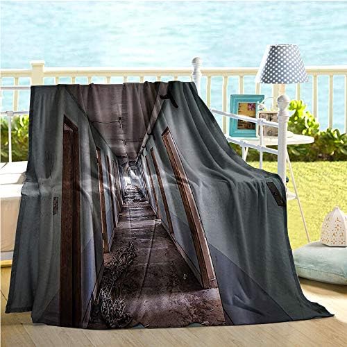 Mademai Rustic Home Decor Throw Blanket,Interior Hallway of Korean Psychiatric Hospital Asylum Nostalgic Picture,Summer Blanket Brown Blue 40"x50"