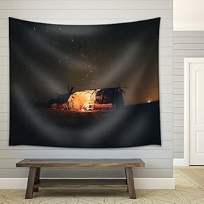 Hut in The Wild Under Starry Night - Fabric Wall Tapestry Home Decor - 51x60 inches
