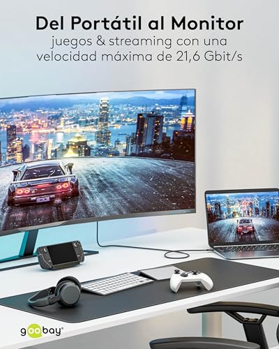 goobay USB C to DisplayPort 1.2 Cable 4K@60Hz Type C Thunderbolt 3/4 to DP USB 3.1 Cable Compatible with Mac Book, iPhone, Surface / 1m/ Textile Cable / 75707