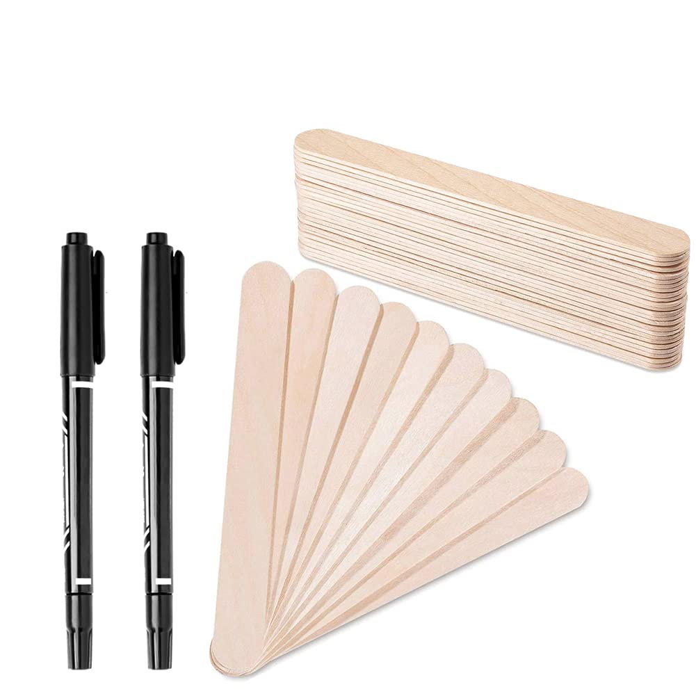 Ainkou 50pcs Wooden Plant Labels, Eco Friendly Plant Tags Garden Markers Vegetable Gardening Tags for Outdoor Indoor Potted Plants with 2 Gel Pens