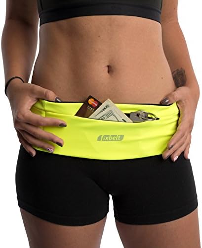 Fixbelt - Premium Running &amp; Fitness Belt for Women and Men - Zipper Pocket - Fits iphone 6, 6 plus - Use for Cycling, Gym, Workouts, Walking, Travel - 100% (Neon Yellow, Large)