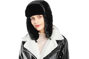 Malaxlx Womens Faux Fur Trapper Hat Aviator Hat Fuzzy Ski Cap Winter Warm Russian Trooper Ushanka Bomber Hat with Ear Flaps