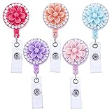 Soleebee 5 PACK Soleebee Retractable ID Badge Reels with Sakura Bling Crystal Nurse Name Badge Holder with 360° Swivel Alligator Clip