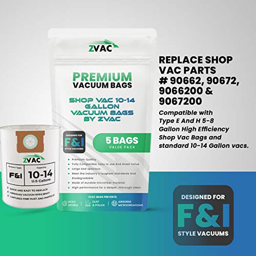 ZVac ShopVac Type F Replacement Vacuum Cleaner Paper Bags Compatible