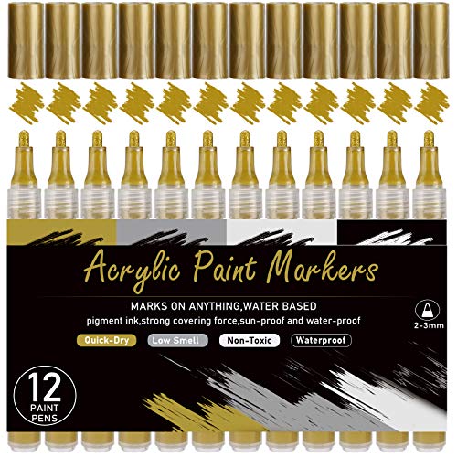 MyArTool Gold Paint Pen, Gold Acrylic Paint Pen for Rock Painting