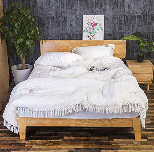 Meaning4 Ivory Pillow Covers Cases Shams Off White Pure Cotton Slips with Tassels Boho King Size 2 Pieces Solid - Thumbnail 7
