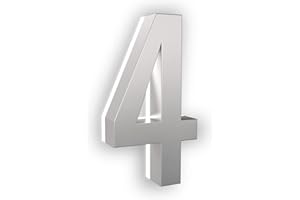 LN LUMANUMBERS - 7 Inch LED House Numbers, ABS-Polymer, Premium Quality, Backlit LED Illuminated Home Address Number, Lighted House Numbers, Modern Address Numbers (4, Silver)