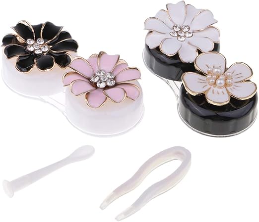 Amazon コンタクトケース インサータ ピンセット フラワー コンタクトレンズケース 持ち運びやすい P Prettyia ピンセット