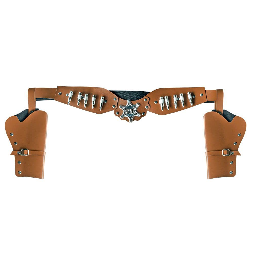 Boland 54382 - Double Pistol Halter Sheriff, Length 125 cm, Brown/Silver, Cowboy Belt, Wild West, Costume, Carnival, Theme Party