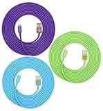 3-Pack of Superior Quality - Heavy Duty, 8-pin to USB, 3 Meter (10Ft) Lightning Charging Cables for Apple iPhone 5, 5C, 5S, iPhone 6, 6 Plus, iPad 4, iPad Mini, iPod Touch 5 and Nano 7 (Purple blue green)