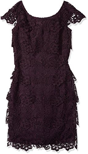 Emma Street Women's Lace Tiered Short Dress with Cap Sleeve, Eggplant, 16