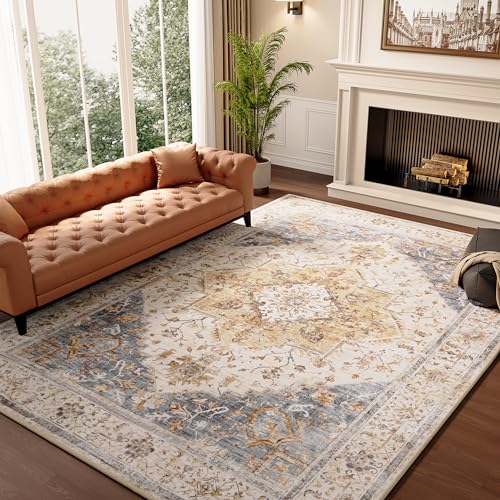 Photo 1 of PADOOR 5x7 Area Rugs for Living Room, Vintage Washable Rug Printed Distressed Carpet Soft Large Area Rug with Non Slip Rug for Bedroom Dinning Room, Orange