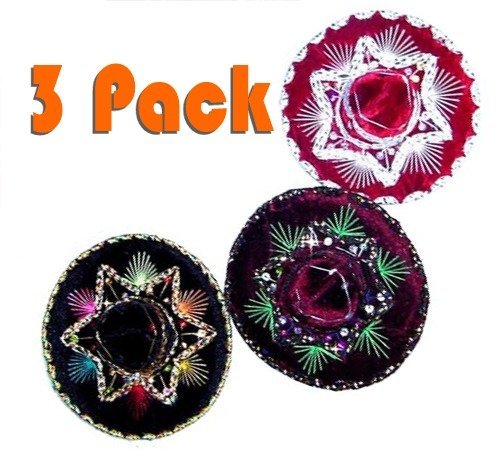5" Mexican Decorative Mini Charro Sombrero Felt Hat 3 Pack Fiesta Assortment Mariachi