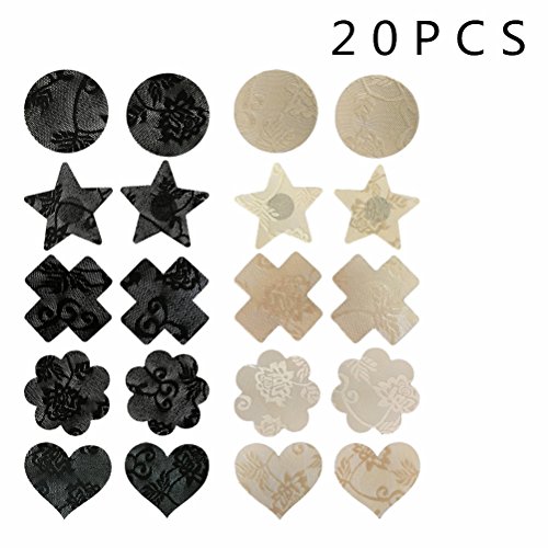 FENICAL 10 Pairs Disposable Adhesive Breast Pasties Diverse-Design Nipple Stickers Cover Invisible Breast Concealer Pad for Women (Random Types)
