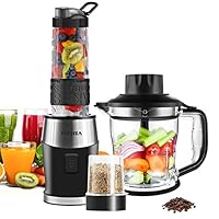 Smoothie Blender, Fochea 3 In 1 Food Processor Multi-Function Kitchen Mixer System, 700W High Speed Blender/Chopper/Grinder with 570ml BPA-Free bottle, Easy to Clean