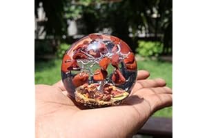 Crocon Orgone Sphere Crystal Ball Filled with Red Jasper Tree for Reiki Healing Bonsai Money Tree Crystal Sphere Good Luck Ho