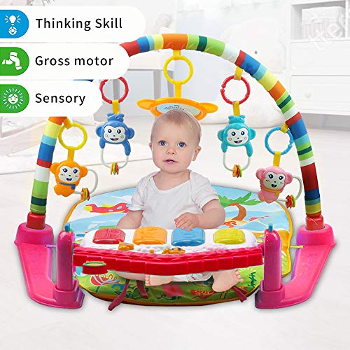 WYSWYG Baby Gym Jungle Musical Play Mats for Floor, Kick and Play Piano Gym Activity Center with Music, Lights, and Sounds Toys for Infants and Toddlers Aged 0 to 6 12Months Old (Pink)