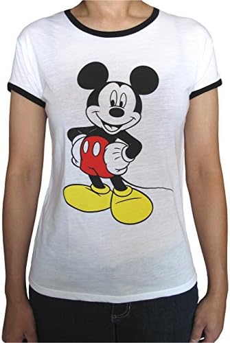 MightyFine Disney Happy Mickey Mouse Juniors Graphic Ringer Tee T-Shirt