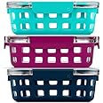 Ello DuraGlass Glass Food Storage Meal Prep Containers with Silicone Sleeve and Airtight Lids, 6 Piece 3 Pack, Mixed Berry
