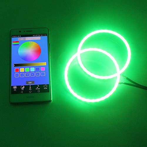 GrandviewTM 1-set 90MM Multi-Color RGB LED Halo Rings Light COB 90SMD Smart Phone iOS Android App Bluetooth Control Car Angel Eyes Circle Ring Headlight Lamp Daytime Running Lights(DRL)12V - Thumbnail 3