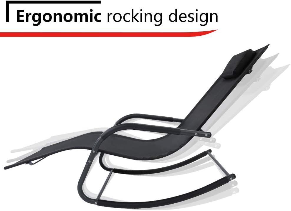 AGESISI Rocking Lounge Chair Reclining Chair Textilene Mesh Patio Zero Gravity Chaise with Pillow for Beach Yard Pool Outdoor Indoor, Black: Kitchen & Dining