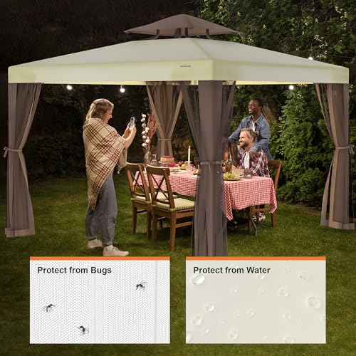 GOJOOASIS 10'x10' Patio Gazebo Review: Beige Tent with Removable Netting image 15